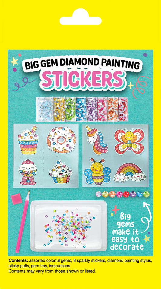 Big Gem Diamond Painting Stickers kit showing eight colourful sticker designs