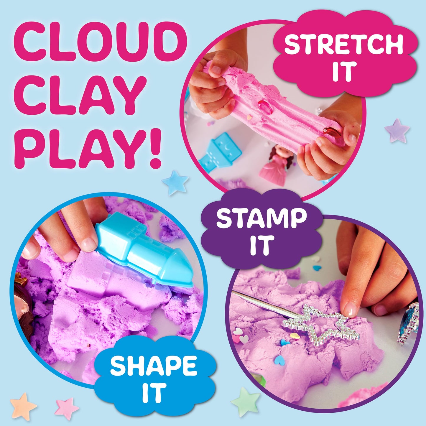 Super-soft stretchy cloud clay for squishing, stamping and shaping