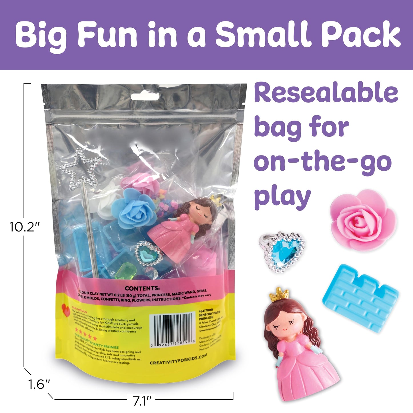 Princess Sensory Pack in resealable storage bag for portable sensory play