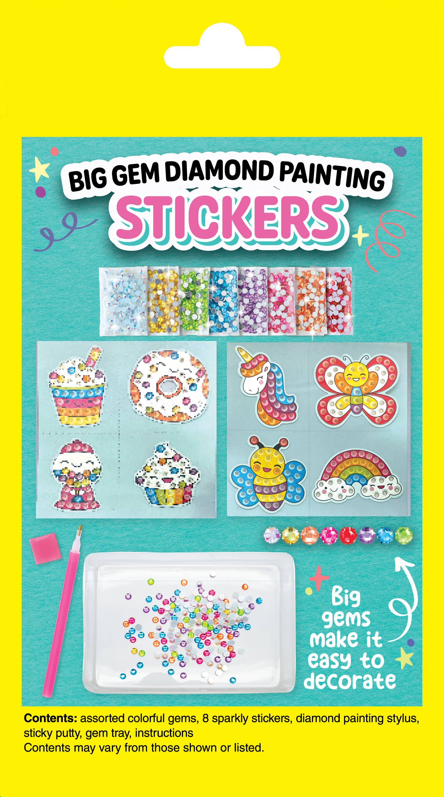 Big Gem Diamond Painting Stickers kit showing eight colourful sticker designs