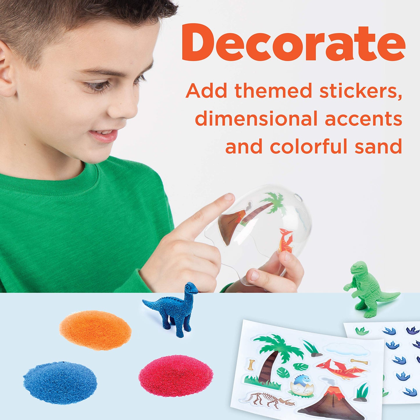 Child decorating the egg-shaped Dinosaur Mini Garden