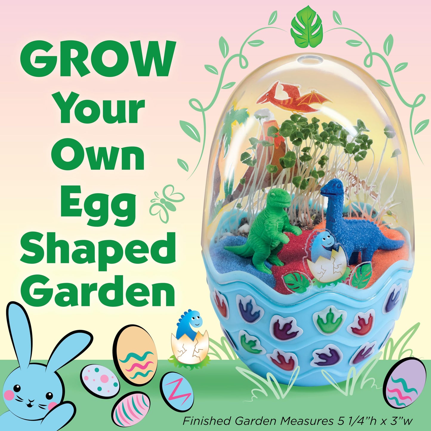 Grow your own egg-shaped Dinosaur Mini Garden with chia seeds and dinosaur figures