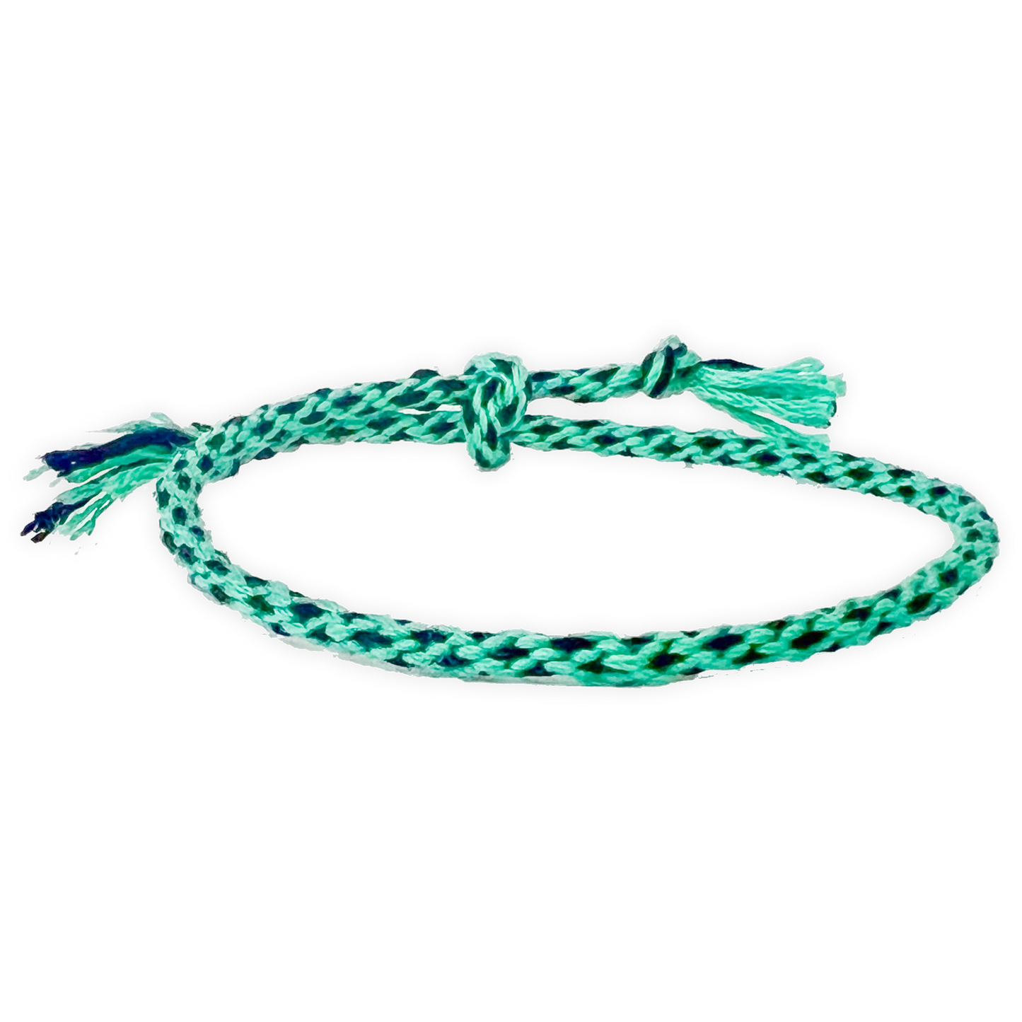 Green woven friendship bracelet made with the bracelet making kit