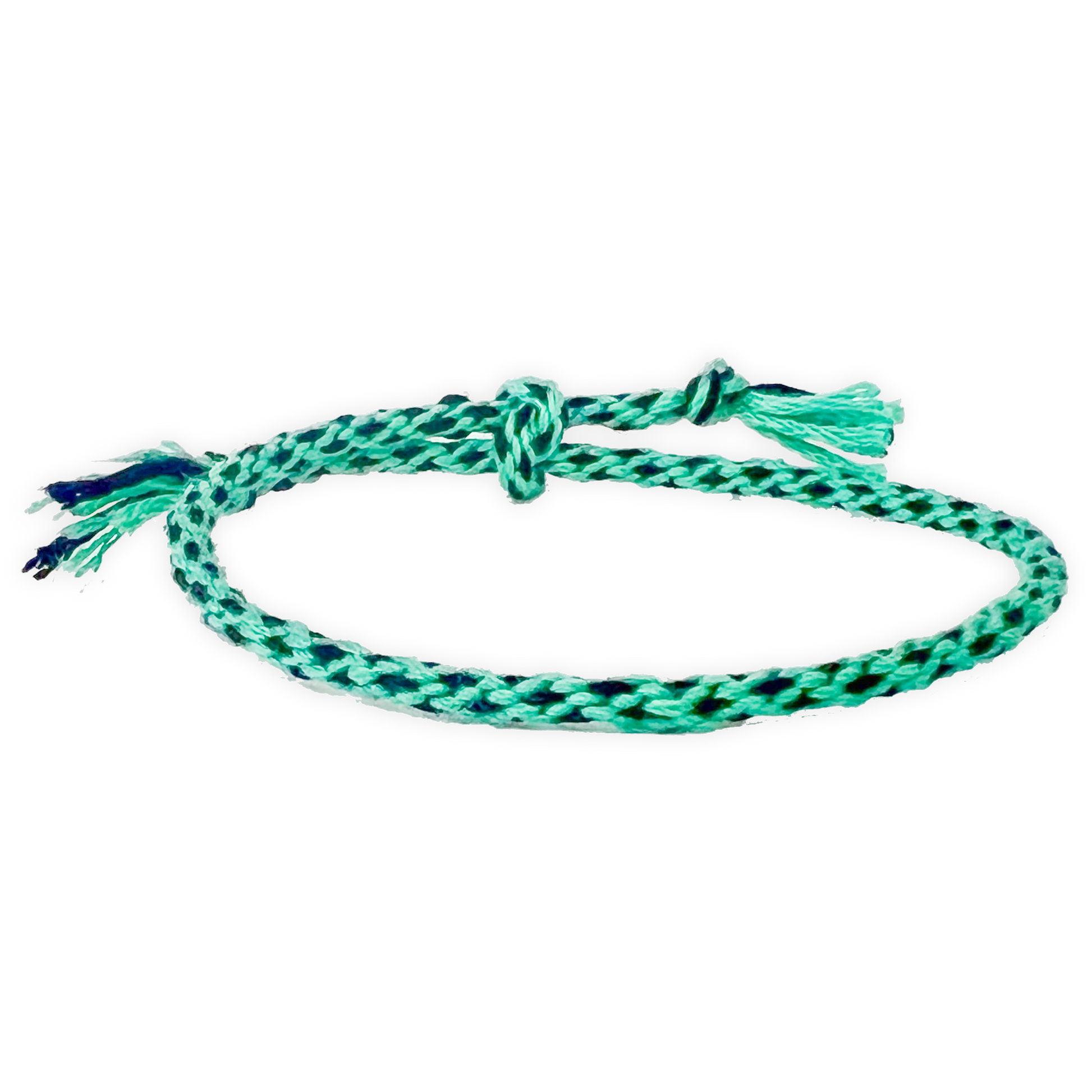 Green woven friendship bracelet made with the bracelet making kit