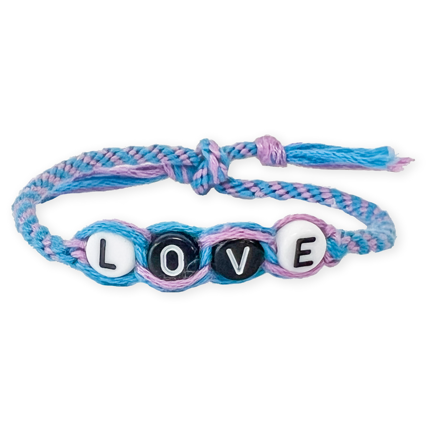 Blue friendship bracelet personalised with LOVE letter beads