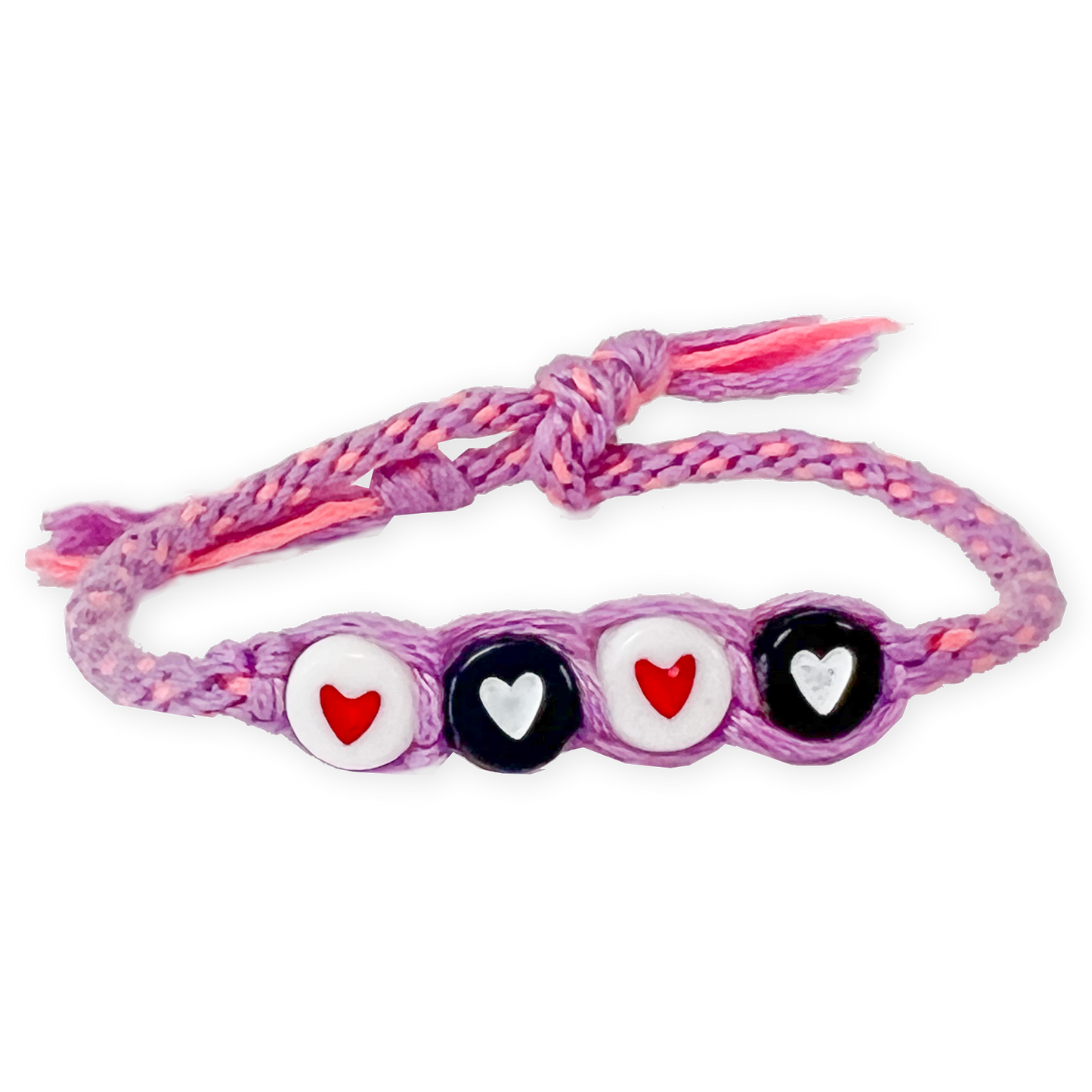 Pink friendship bracelet personalised with decorative letter beads