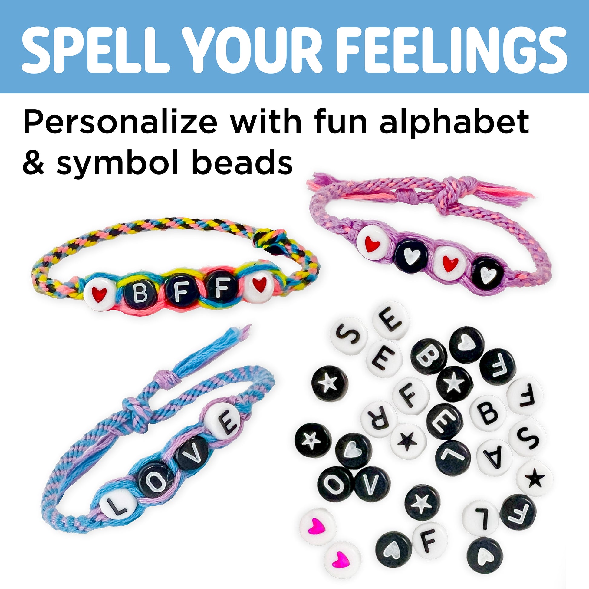 Alphabet letter beads for personalising handmade friendship bracelets