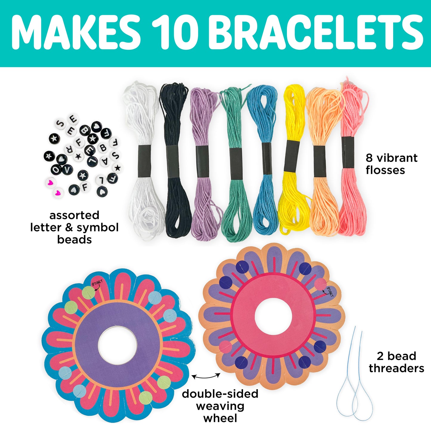 Friendship bracelet kit materials for making up to 10 bracelets