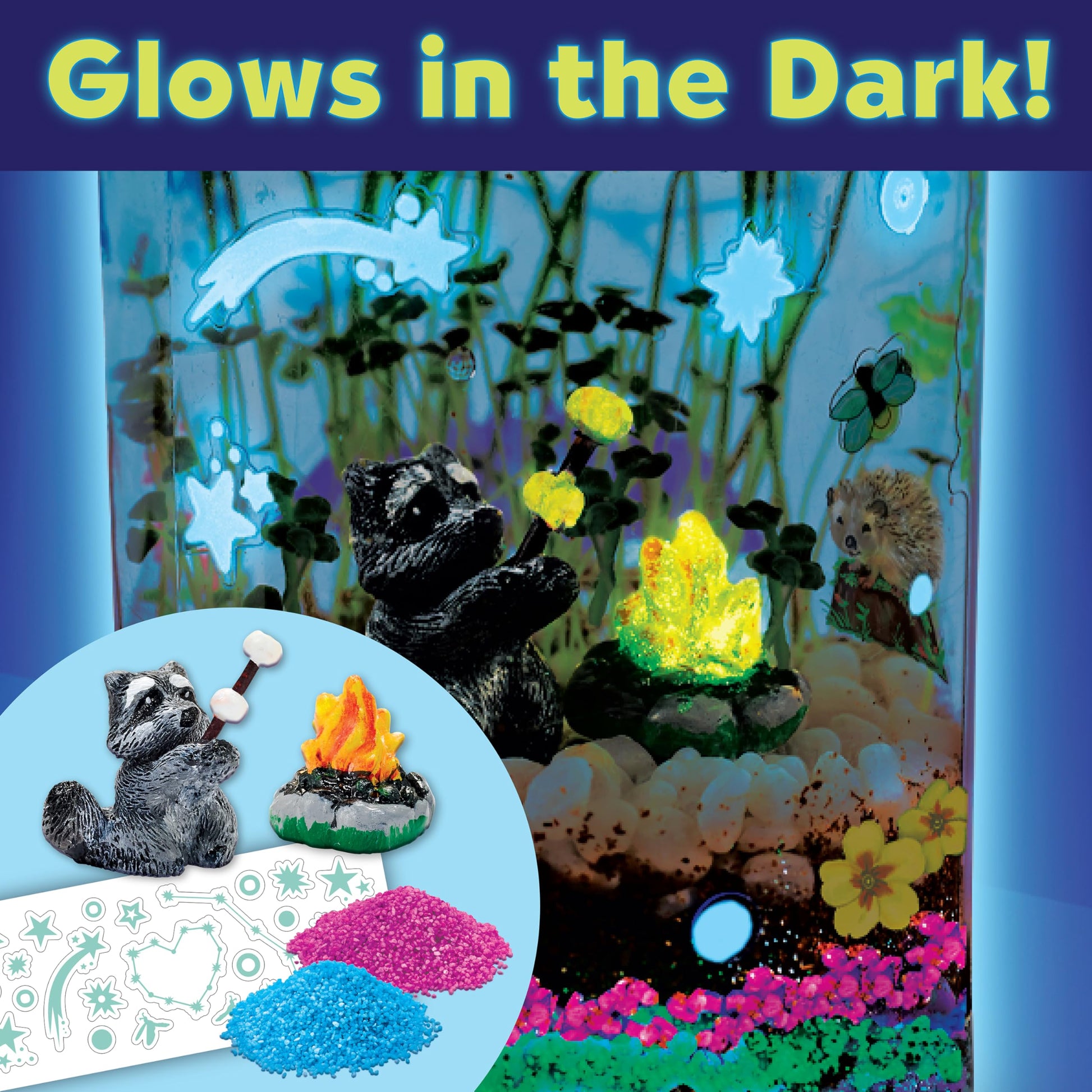 Grow 'N' Glow Terrarium illuminated with glow-in-the-dark decorations