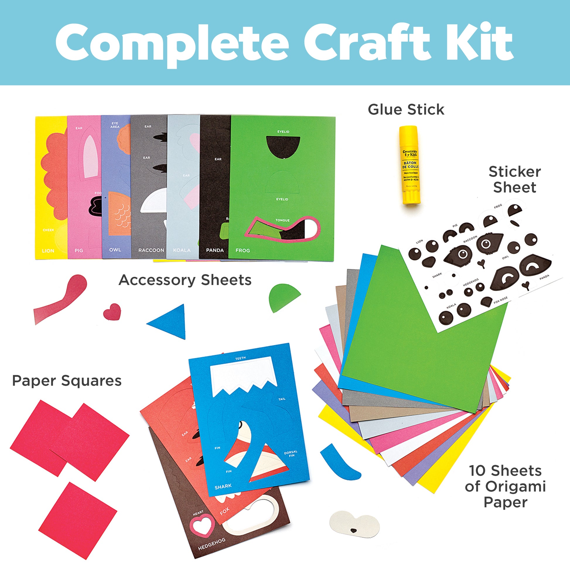 Complete craft kit materials for making ten origami bookmarks
