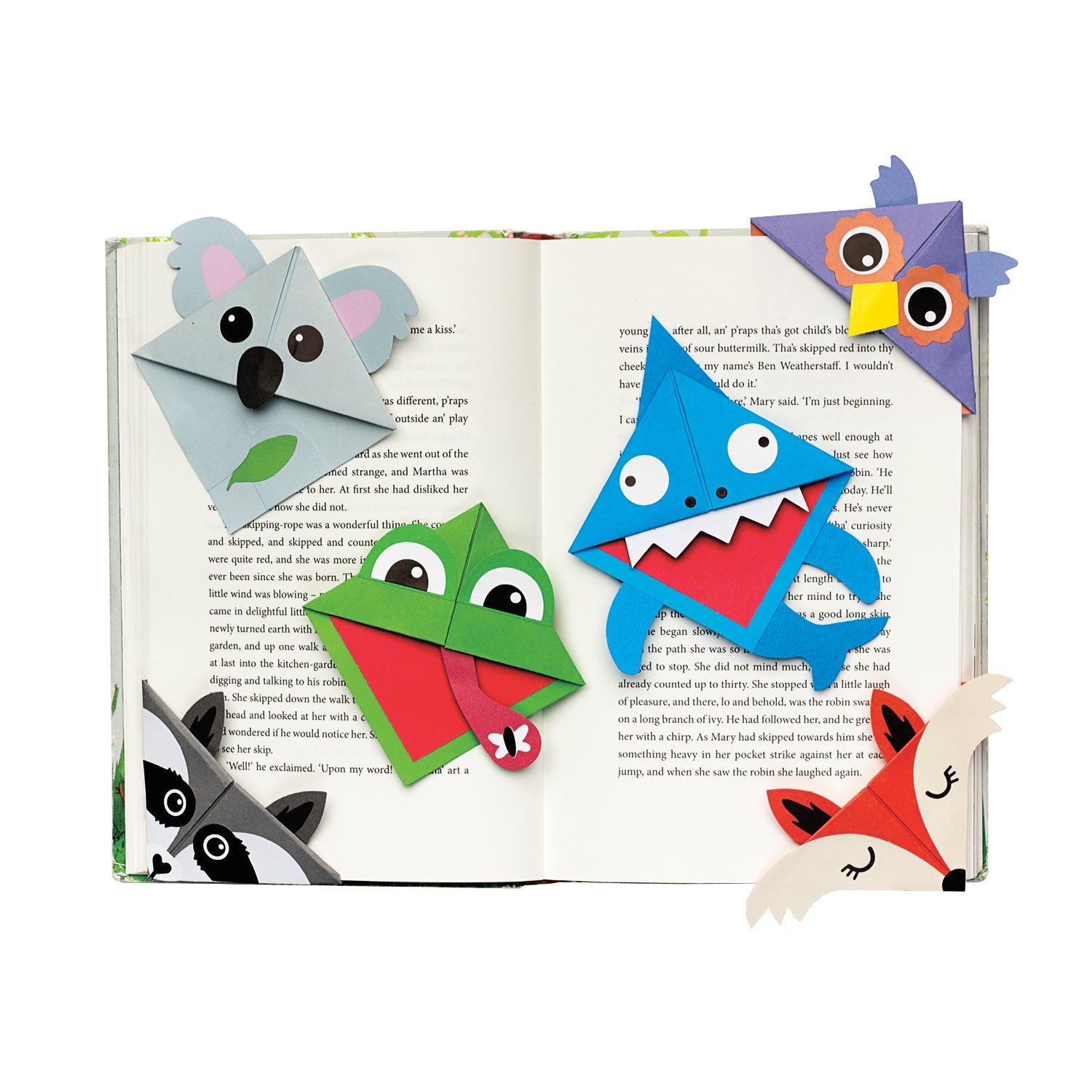 Collection of finished origami animal corner bookmarks