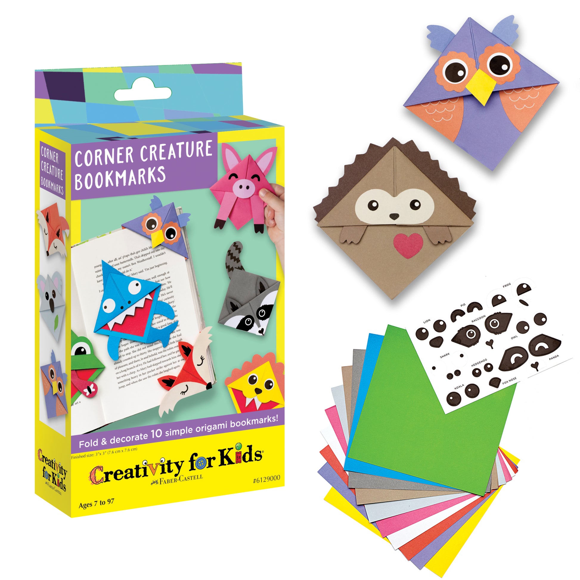 Origami animal bookmark kit with colourful paper, stickers and decorations