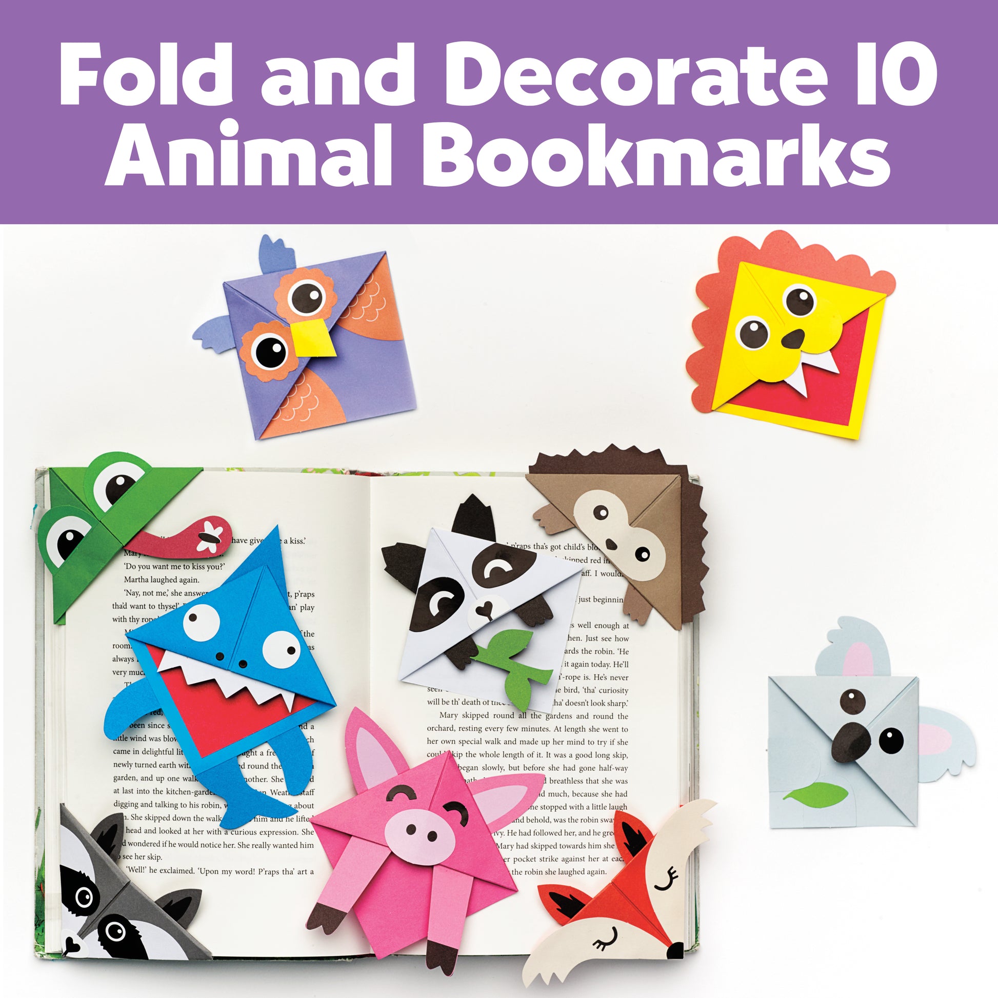 Ten fold and decorate animal bookmark designs