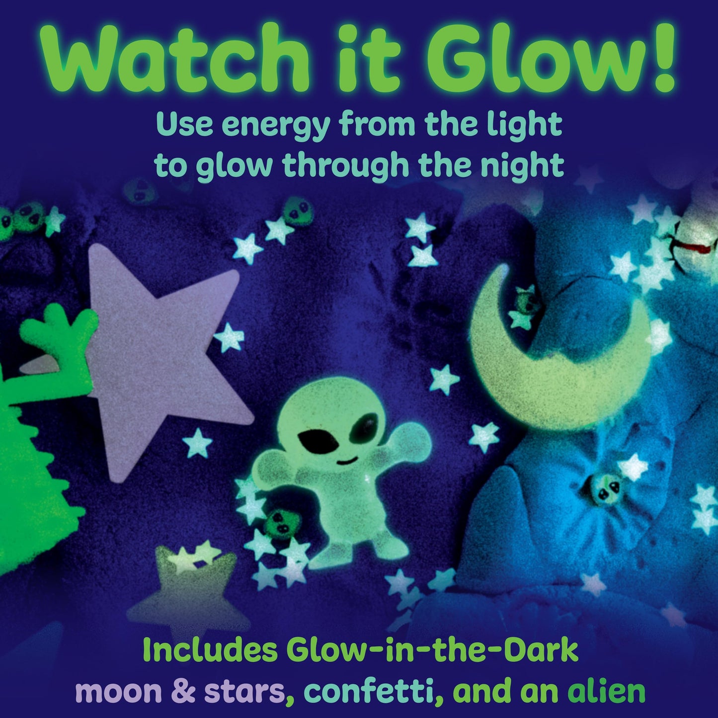 Glow-in-the-dark alien and space pieces included in the Space Sensory Pack
