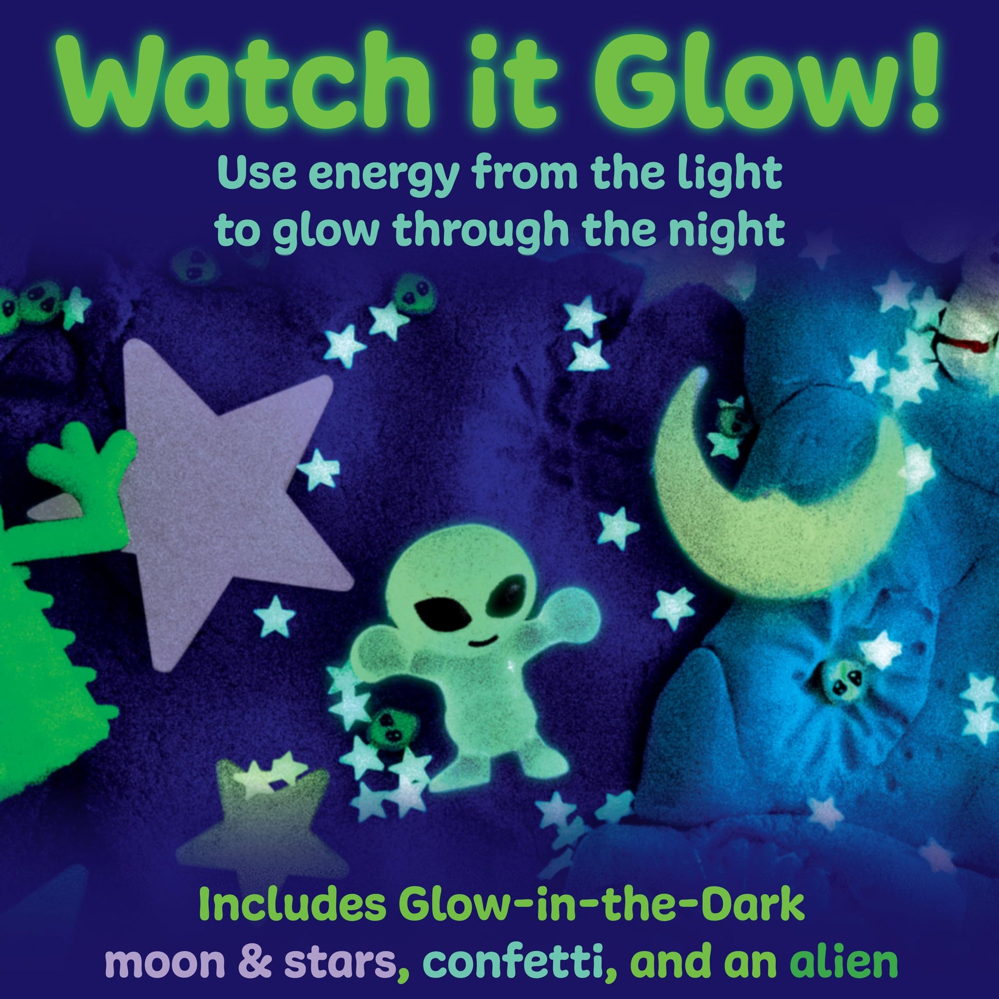 Glow-in-the-dark alien and space pieces included in the Space Sensory Pack