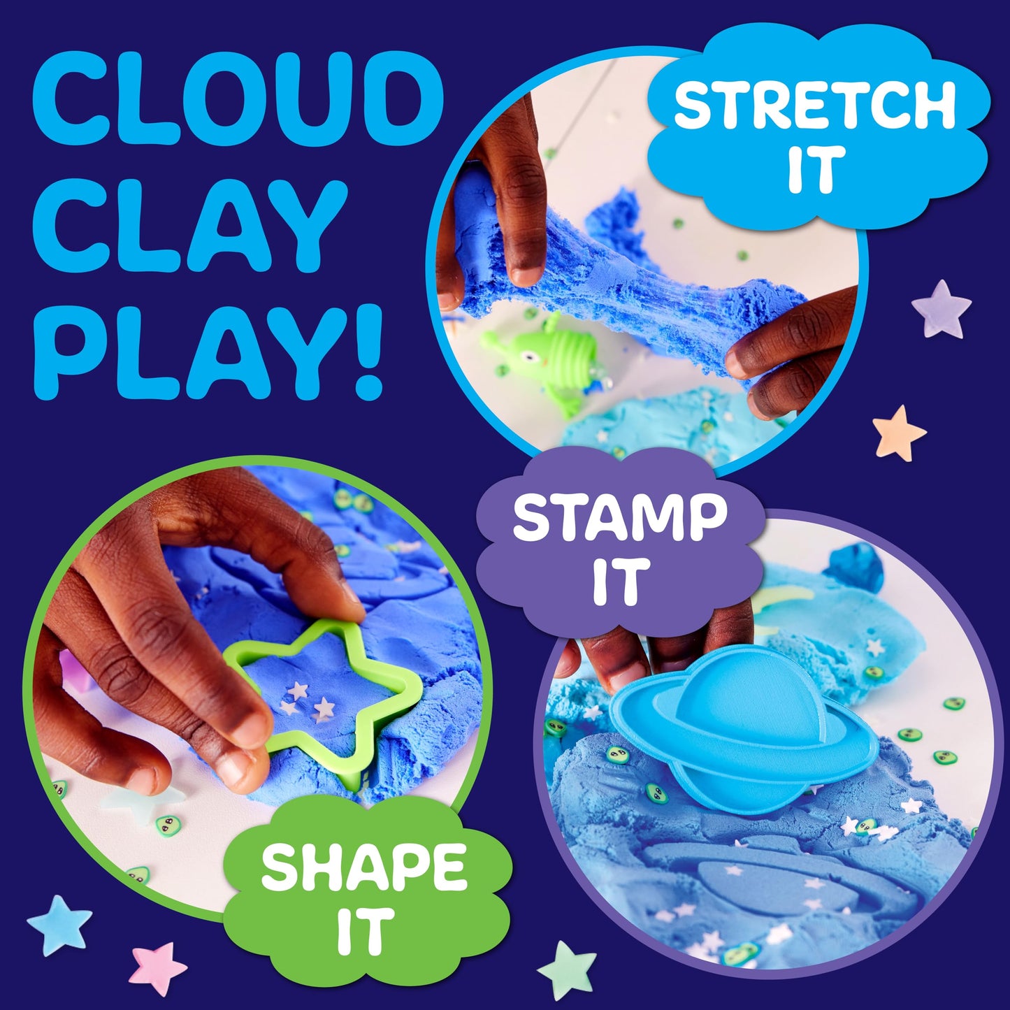 Colourful stretchy cloud clay for squishing, stamping and shaping