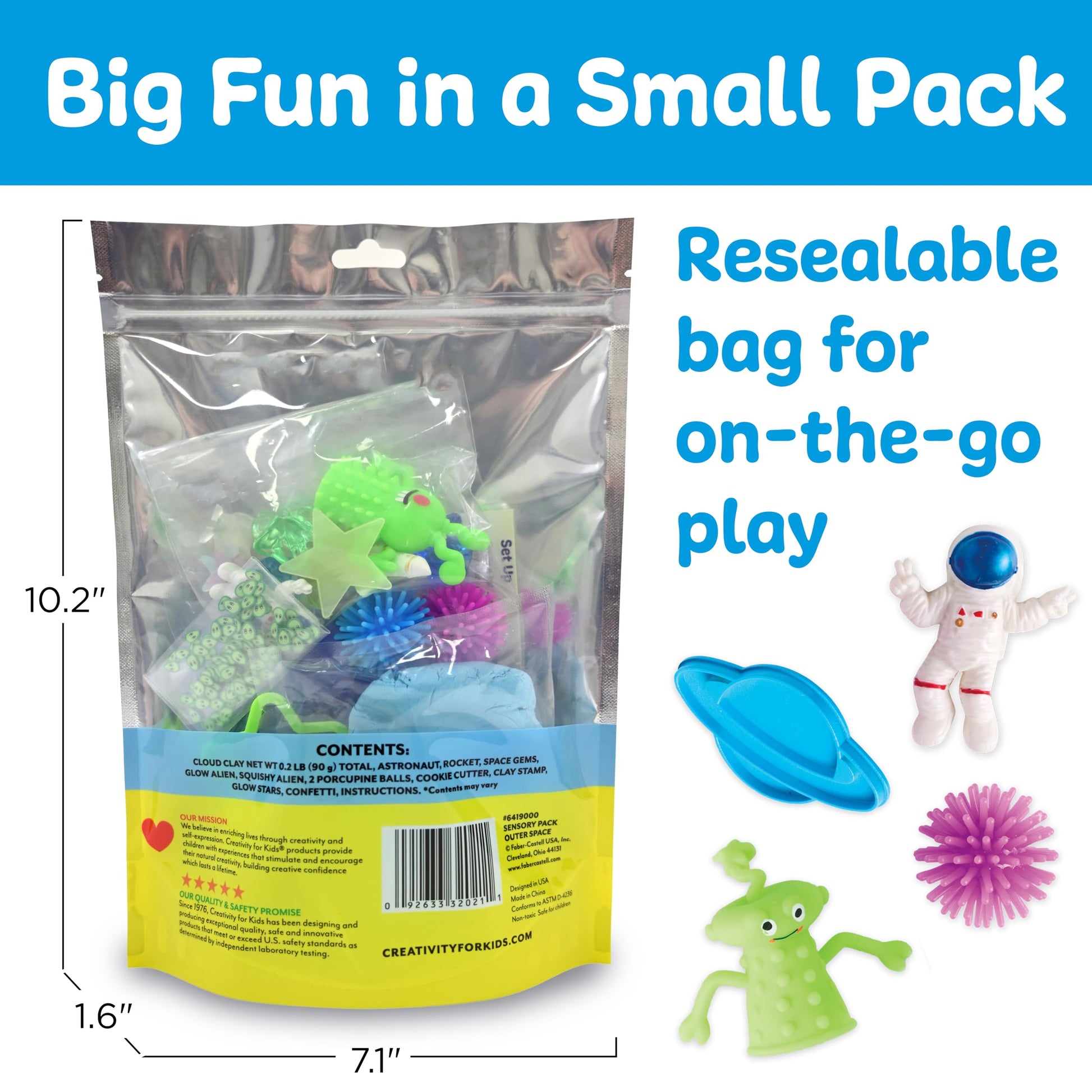 Space Sensory Pack in resealable storage bag for portable sensory play