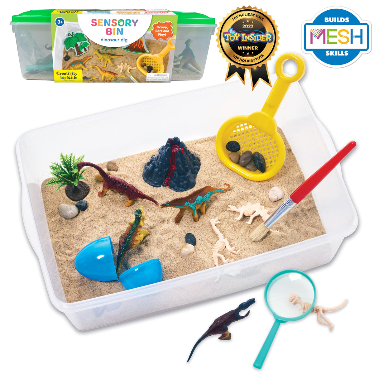 Creativity for Kids Dinosaur Sensory Bin complete play set with dinosaurs, fossils, play sand and sensory tools