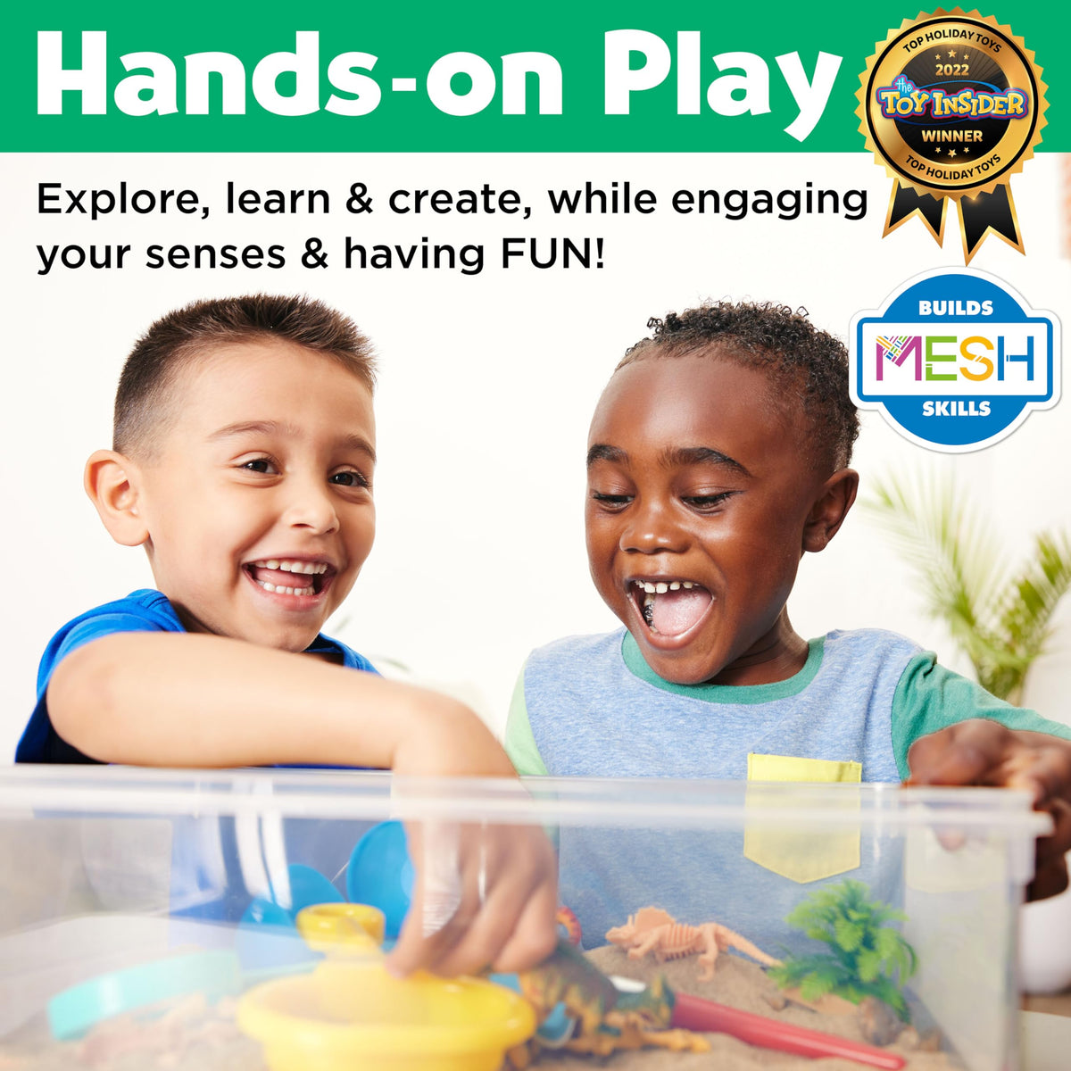 Children enjoying hands-on play with the Creativity for Kids Dinosaur Sensory Bin