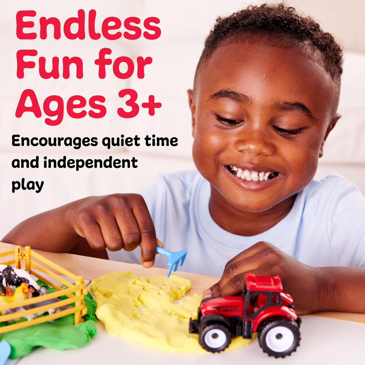 Create a farm activity with animals and colourful sensory materials