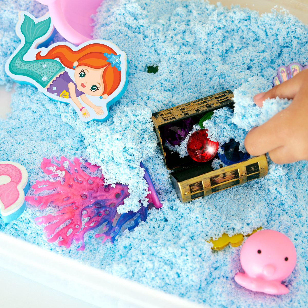 Mermaid Sensory Bin encouraging imaginative underwater sensory play