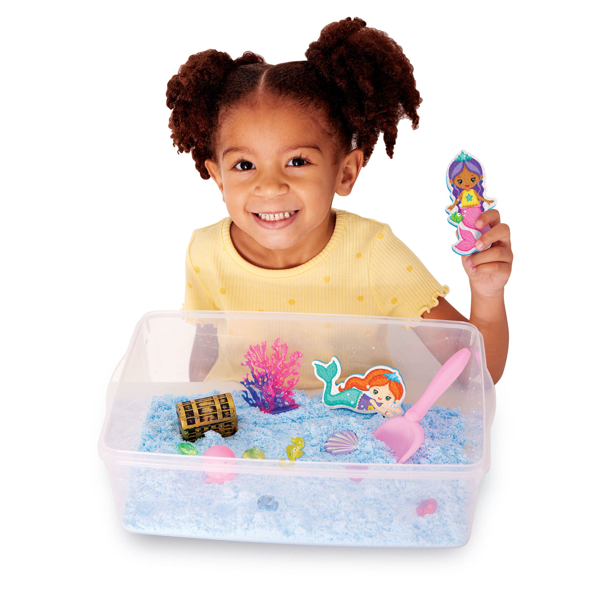 Child enjoying independent play with the Mermaid Sensory Bin