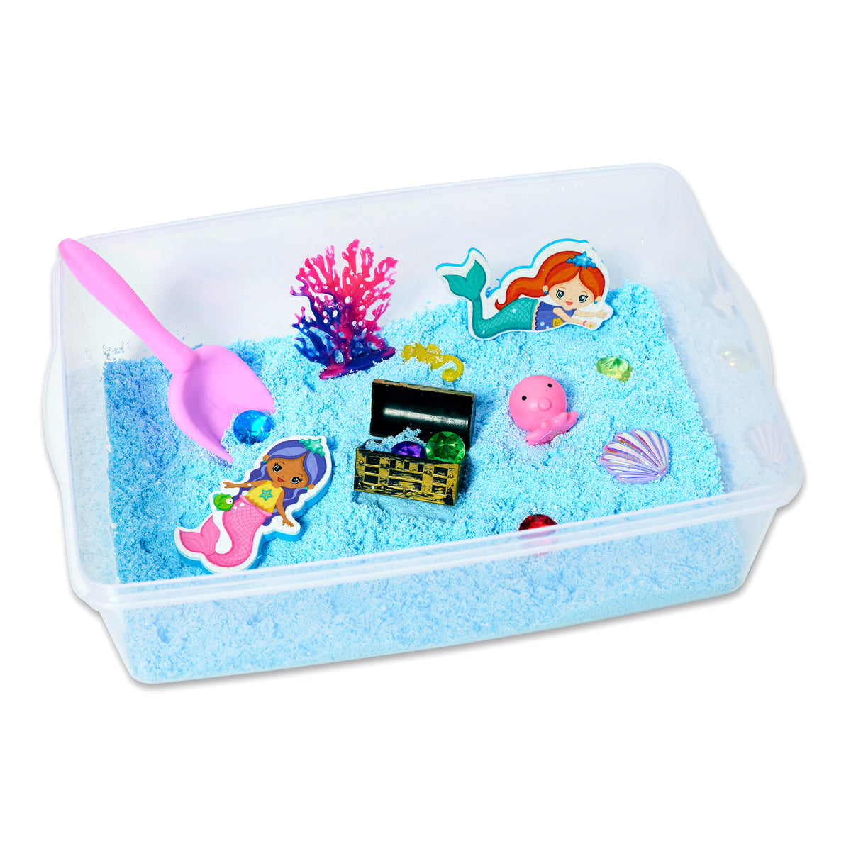 Mermaid Sensory Bin play activity with sensory foam and underwater accessories