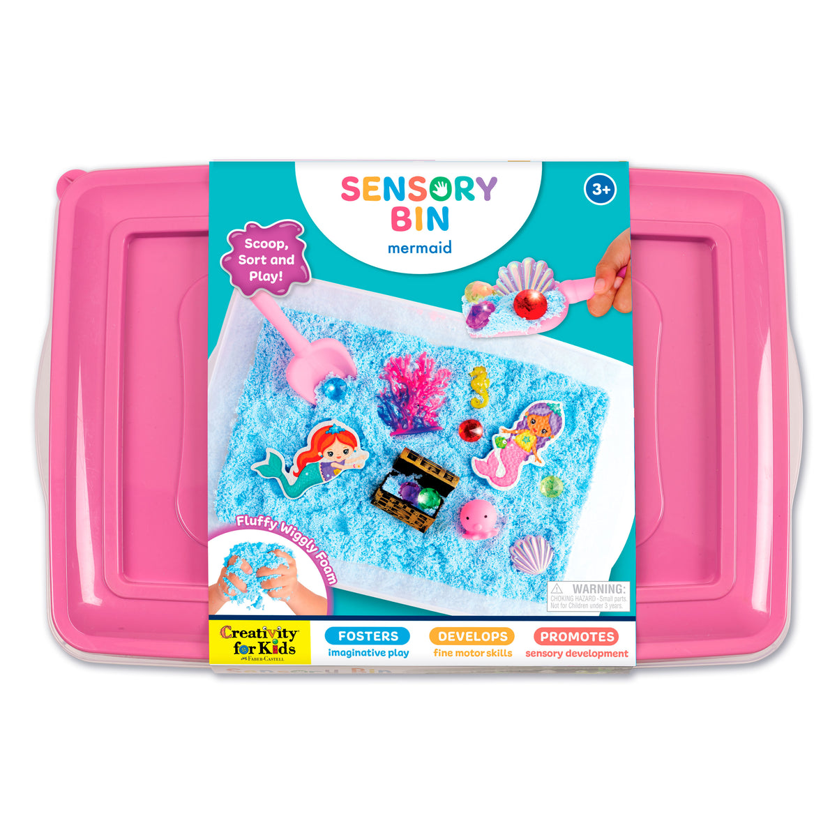 Mermaid Sensory Bin packed inside its reusable storage container